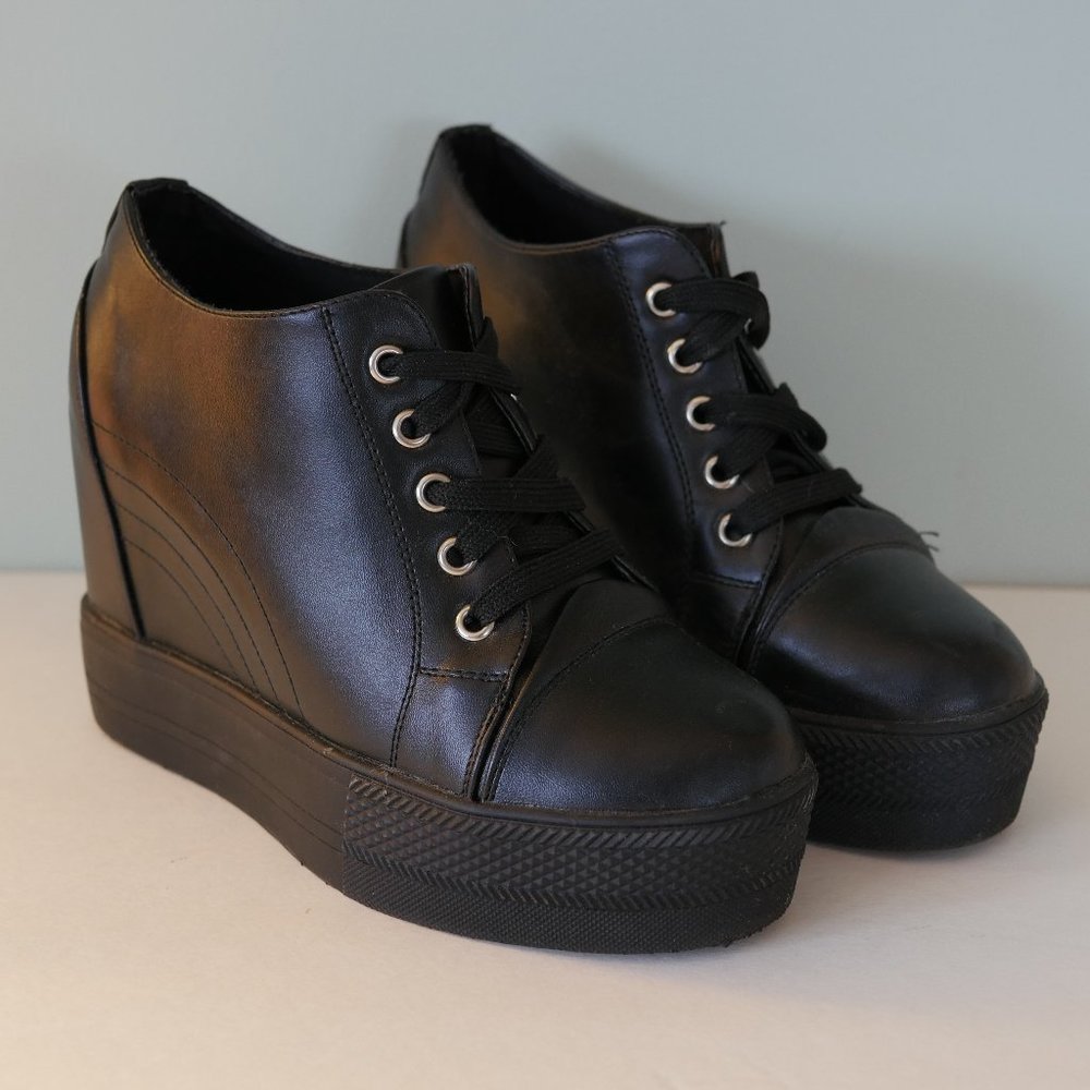 Ankle High Platform Wedge Sneakers with Hidden Heel